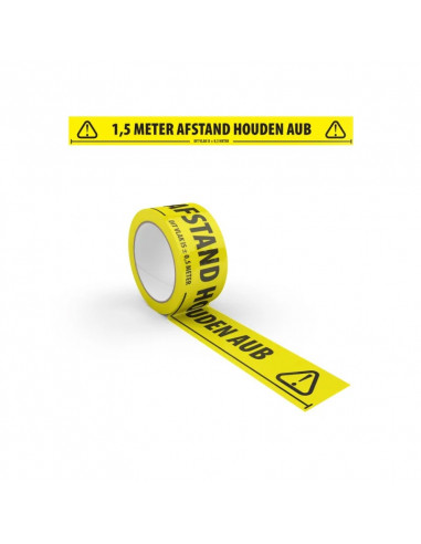 Vloermarkering Geel/Zwart Afstand Houden 50mm x 60 meter