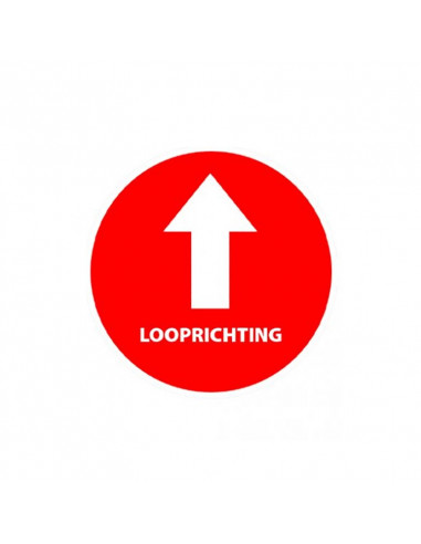 Vloersticker pijl + tekst looprichting rood/wit Ø200mm