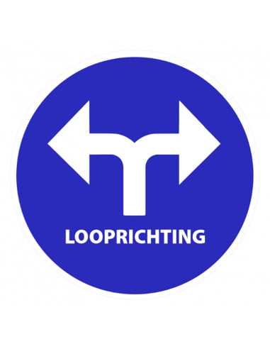 Vloersticker pijl + tekst looprichting Splitsing blauw/wit Ø200mm