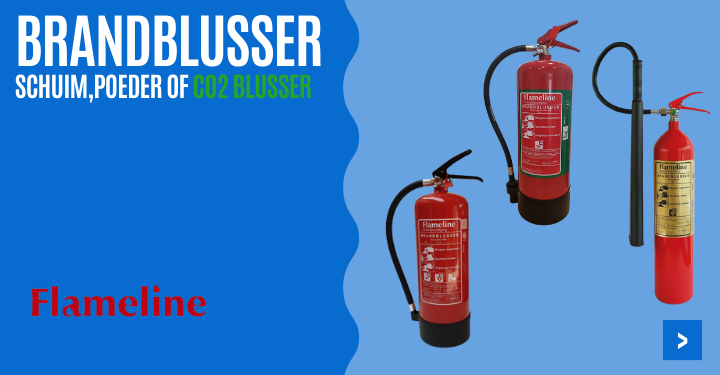 Brandblusser kopen? Flameline blusser uit voorraad leverbaar. Poederblusser, schuimblusser of koolzuurblusser van 2 liter of 6 liter voor particulier of bedrijf.